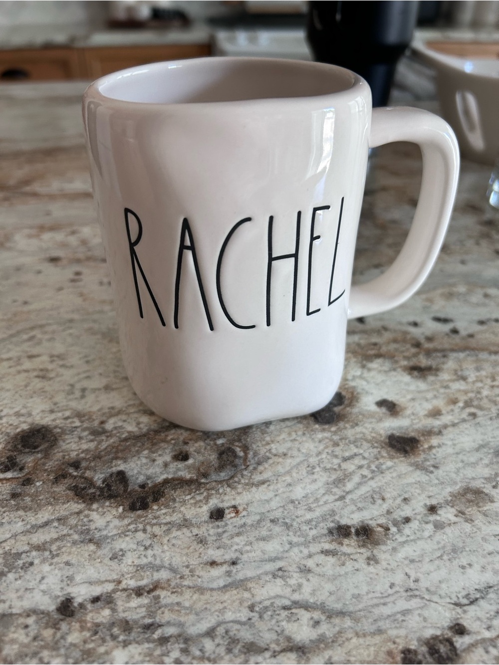 Rae Dunn White Ceramic Rachel Mug with Black Lettering